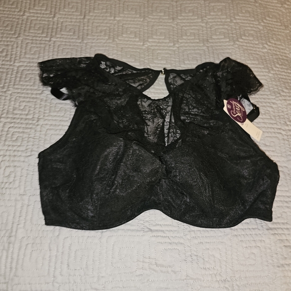 Lace Underwire Cap Sleeve Bra (Black) - Picture 4 of 6